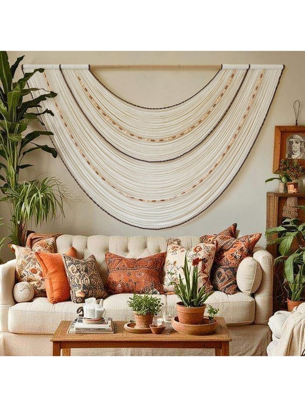 Handcrafted Macrame Wall Hanging - Boho Bead Woven Decor for Bedroom, Living